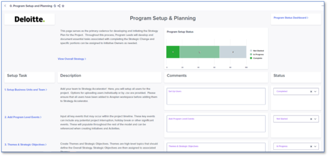 Deloitte app for Program set-up and planning